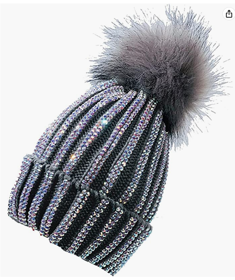 Womens Winter Sequin Beanie Hat Warm Knit Hat Thick Plush Lined Winter Cap hat Warmer for Girl Gray 1012